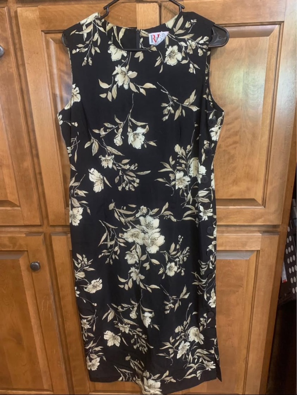 R And K Originals Petite Black White Floral Tropical Button Down Dress 12P